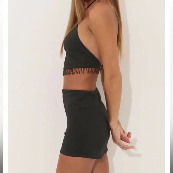 Lucy in the Sky - Kitty Crepe Two Piece Mini Skirt Set Black -never worn size 0 - Picture 3 of 5